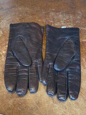 Bloomingdale's Vintage Brown Men's Leather Gloves Rabbit Fur Lining Made Italy